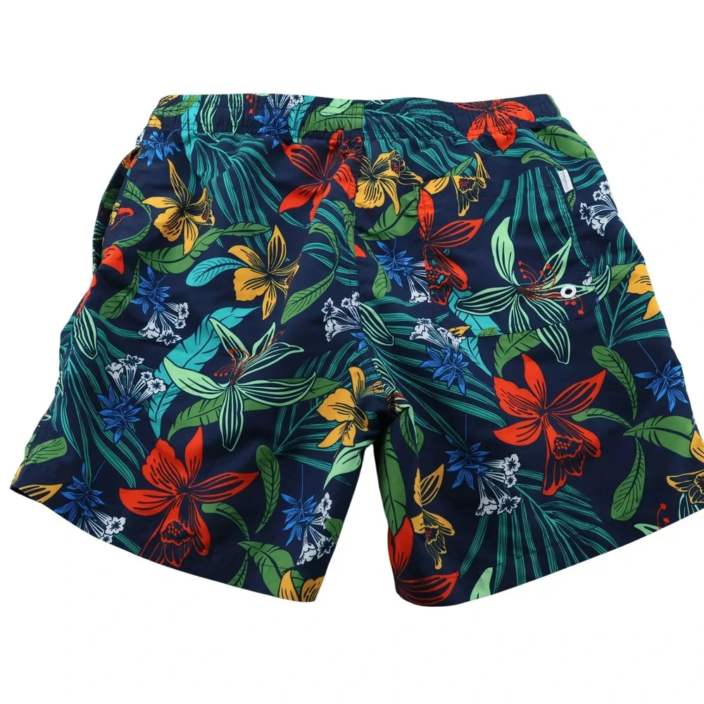 Maamgic‎ Mens Tropical Floral Swim Trunks Navy Blue Mesh Lined Shorts Size L